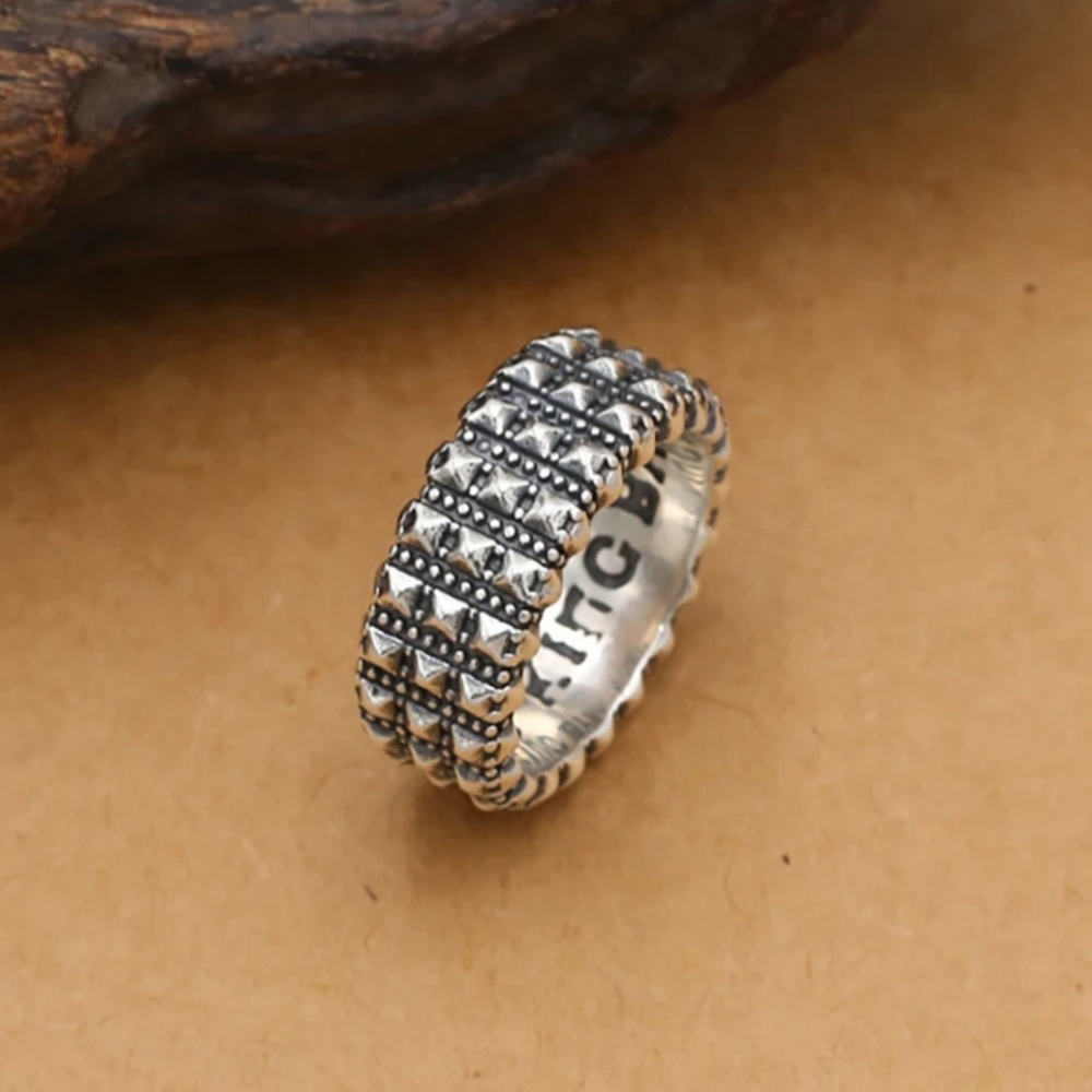 Pyramid Studded Silver Ring - image 1